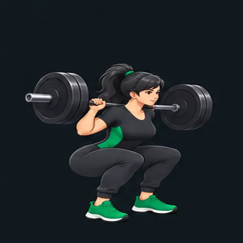 Female coach demonstrating a barbell back squat